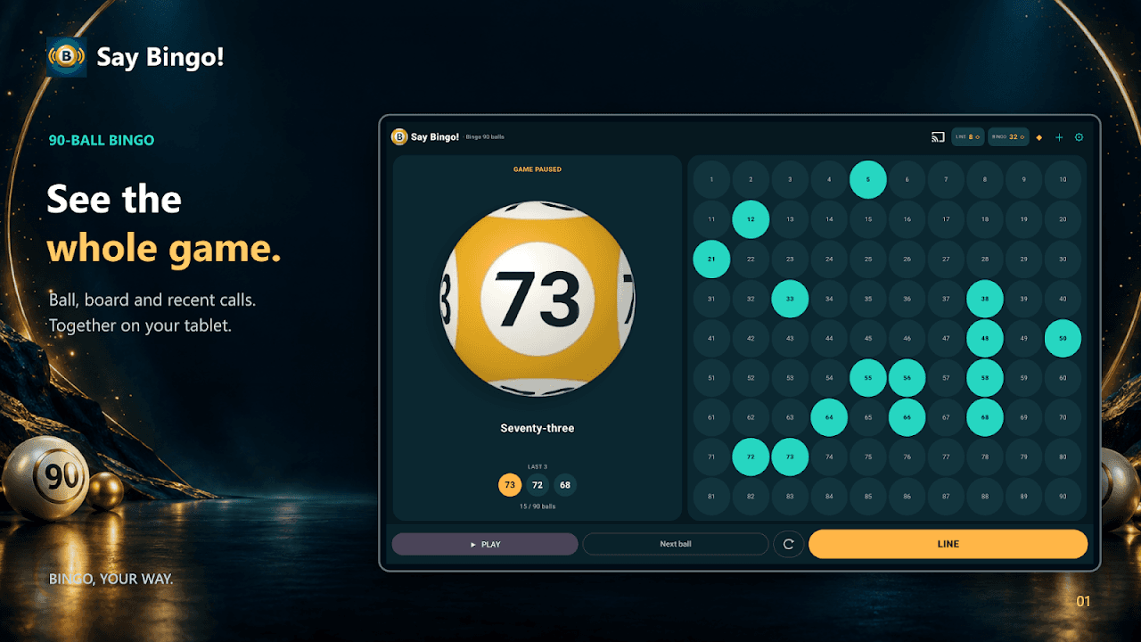 Bingo de 90 bolas no tablet